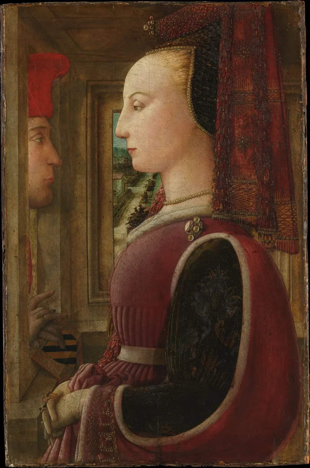 Portrait de femme de profil, coiffure ornée de perles et de voile, Fra Filippo Lippi vers 1440