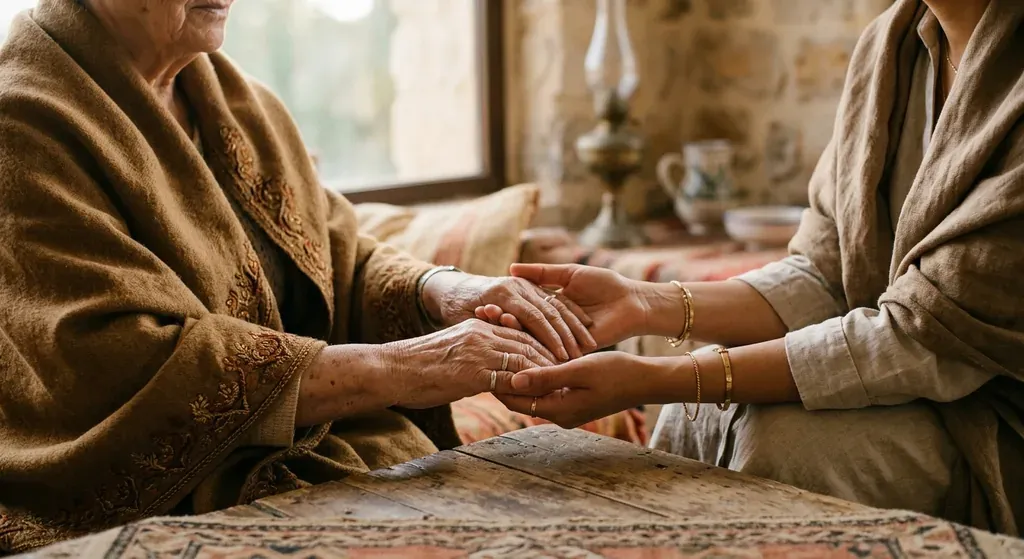 Les mains d'une femme âgée tenues avec tendresse