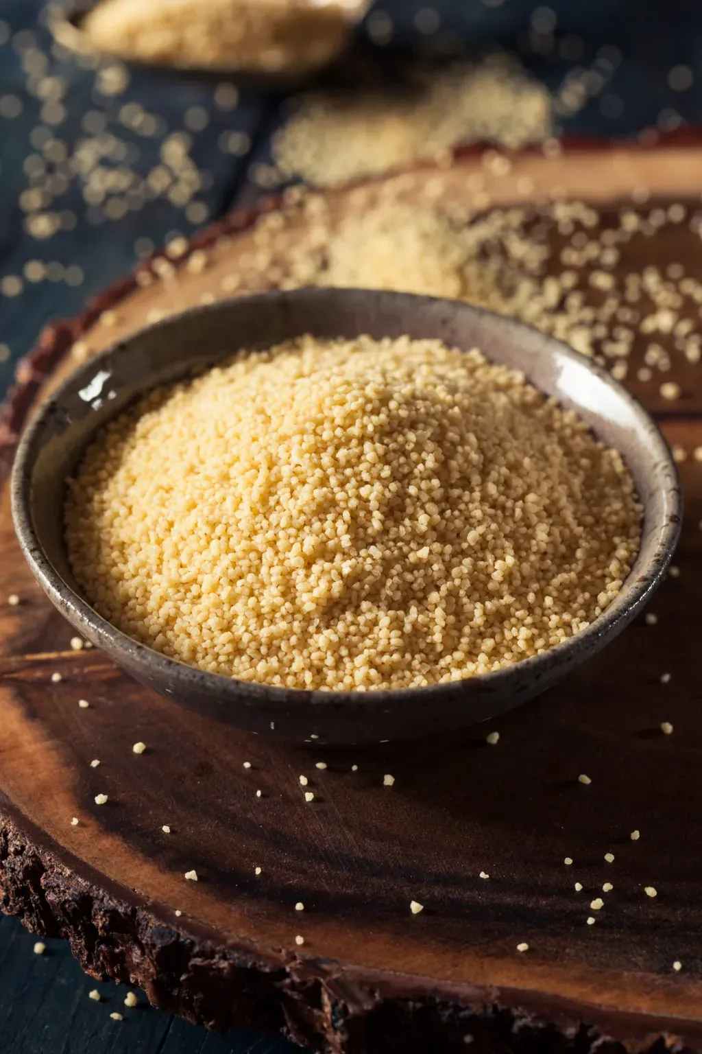 Bol de couscous sur planche de bois — la semoule emblématique de la cuisine tunisienne