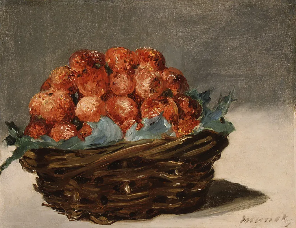 Panier de fraises fraîchement cueillies, nature morte