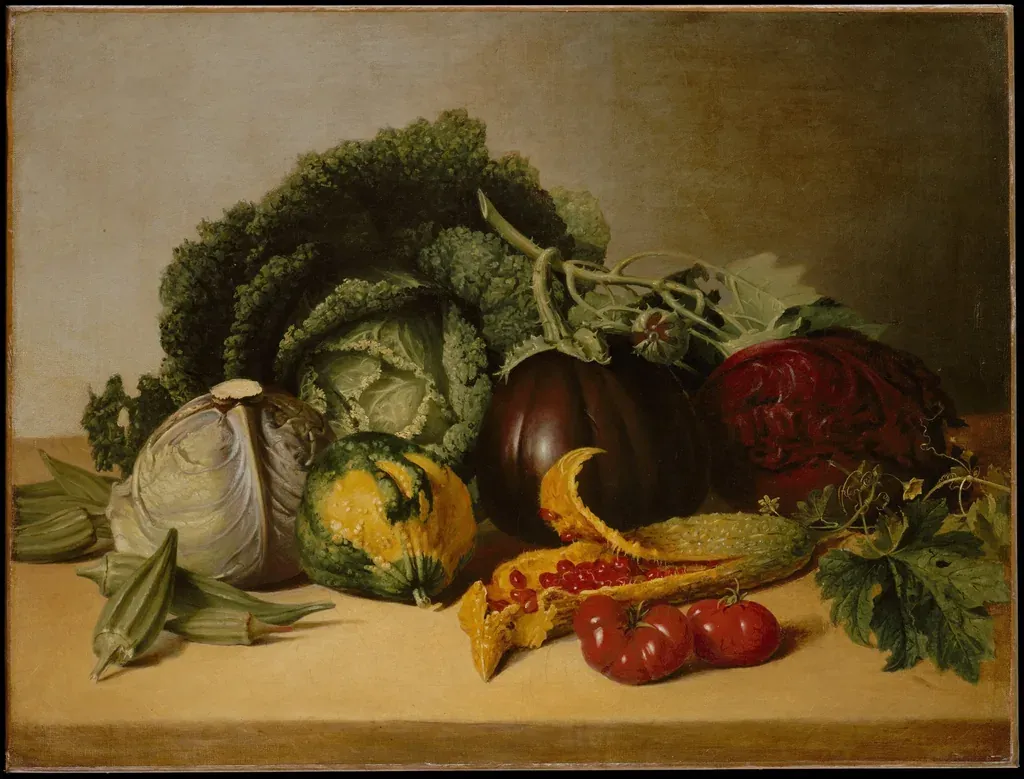 Nature morte de légumes d'automne : courges, chou et poivrons