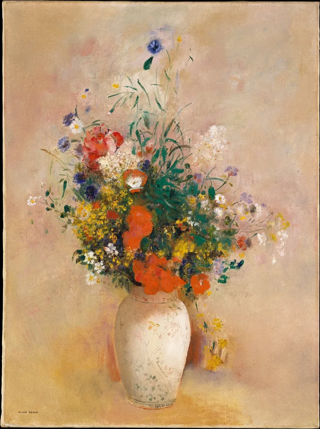 Bouquet de fleurs claires dans un vase, peinture