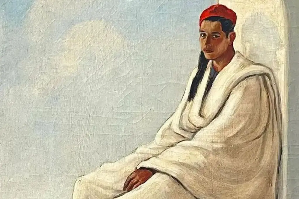 « Jeune homme tunisien avec une chéchia », saisissante peinture à l'huile de Woodruff, années 1930
