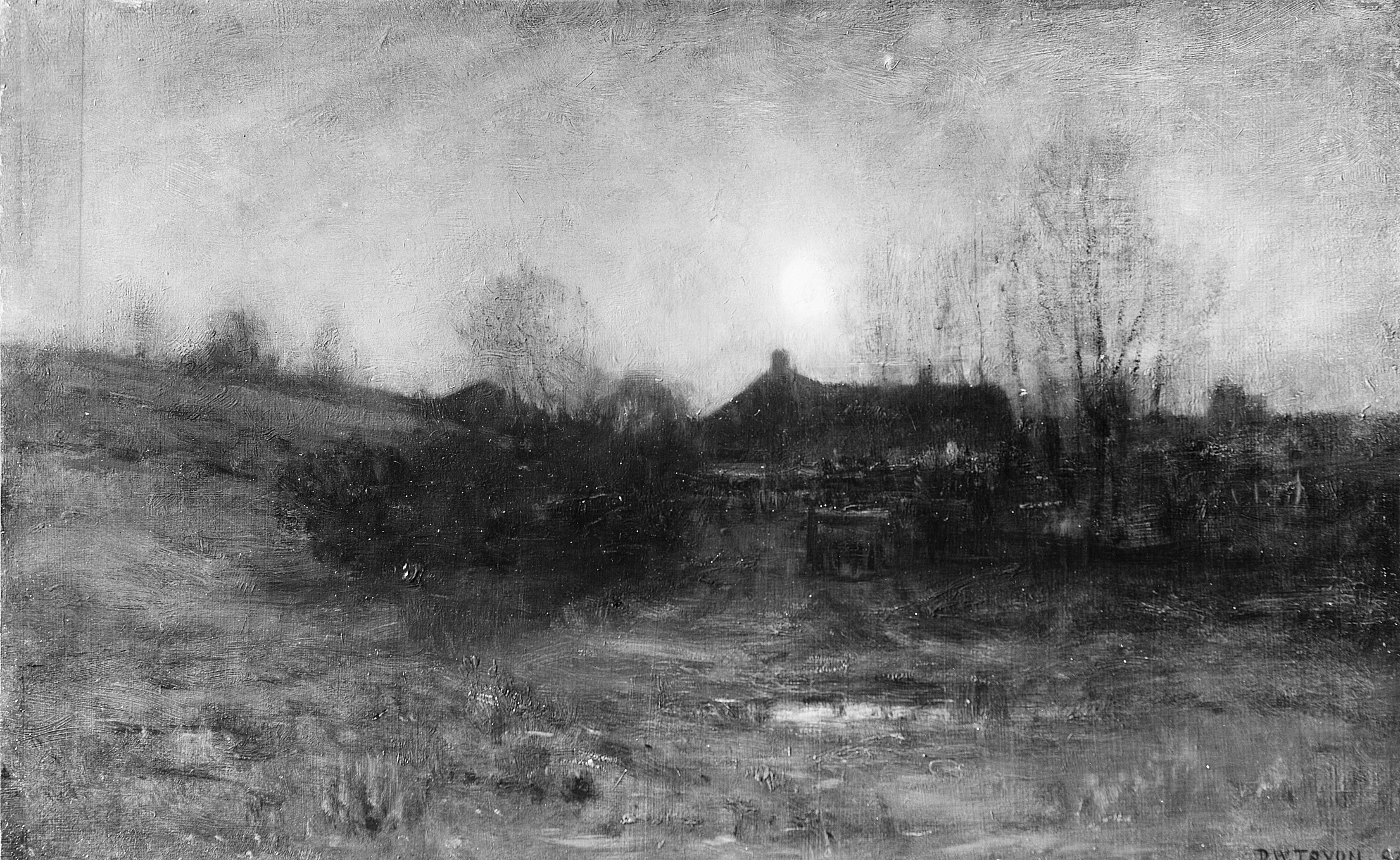 Paysage nocturne au clair de lune, Moonlight de Dwight William Tryon (1887, Met Museum, domaine public)