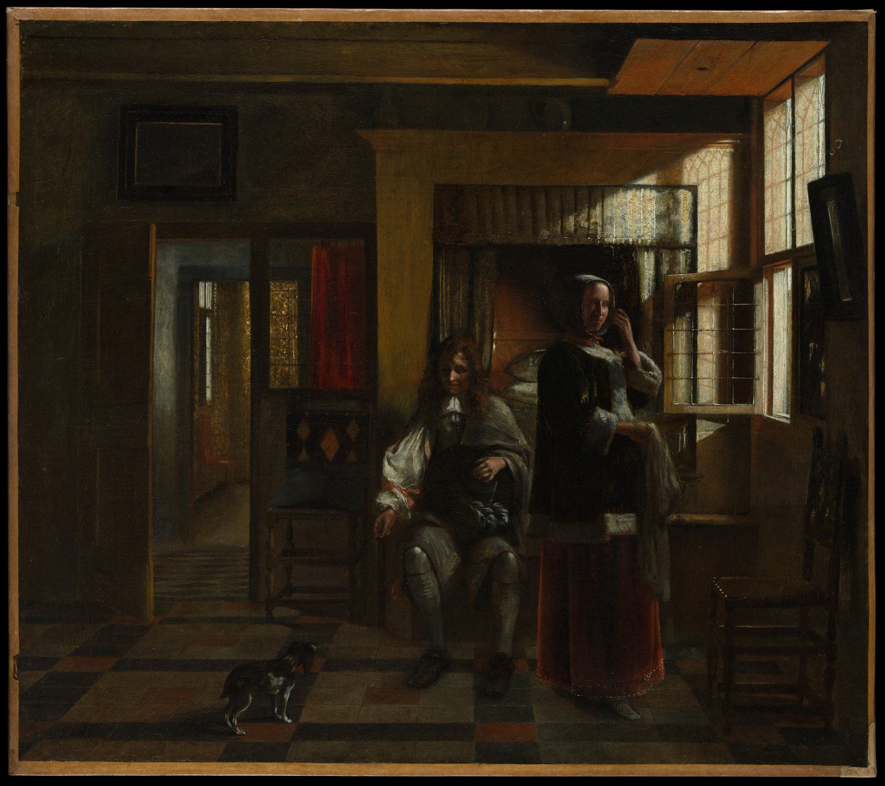 Peinture d'un intérieur hollandais ouvert, avec vue en enfilade entre les pièces