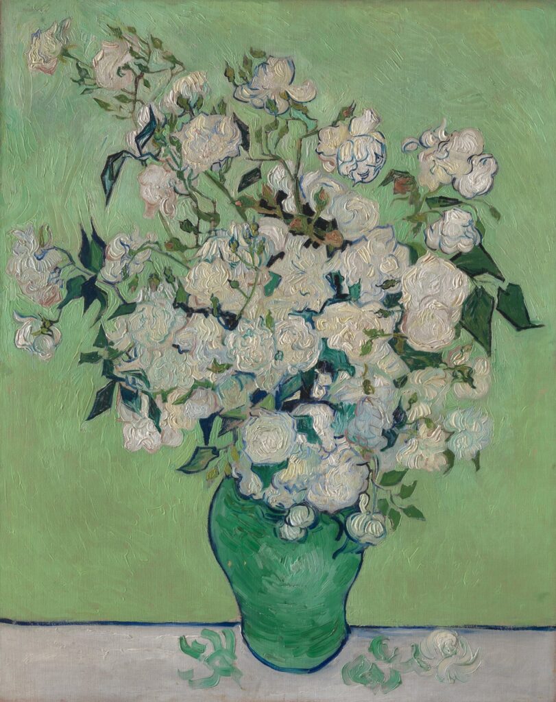 Peinture de Van Gogh représentant un bouquet de roses blanches
